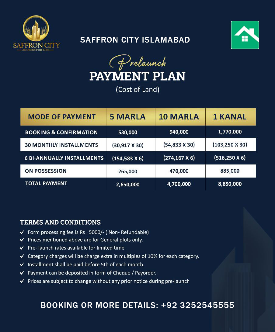 Payment Plan Saffron city islamabad