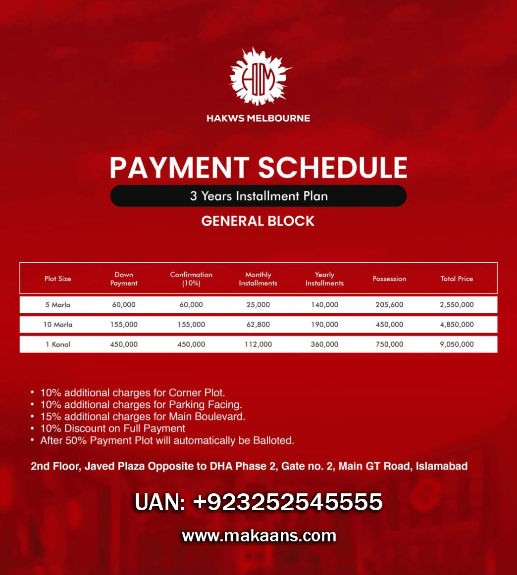 General Block Payment Plan Hawks melbourne city