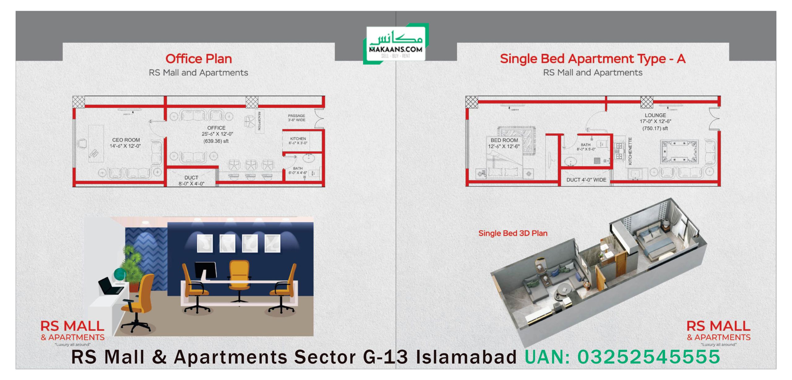 RS Mall and Apartments Brochure 2025 Office Plan or Single Bed Apartment Type a