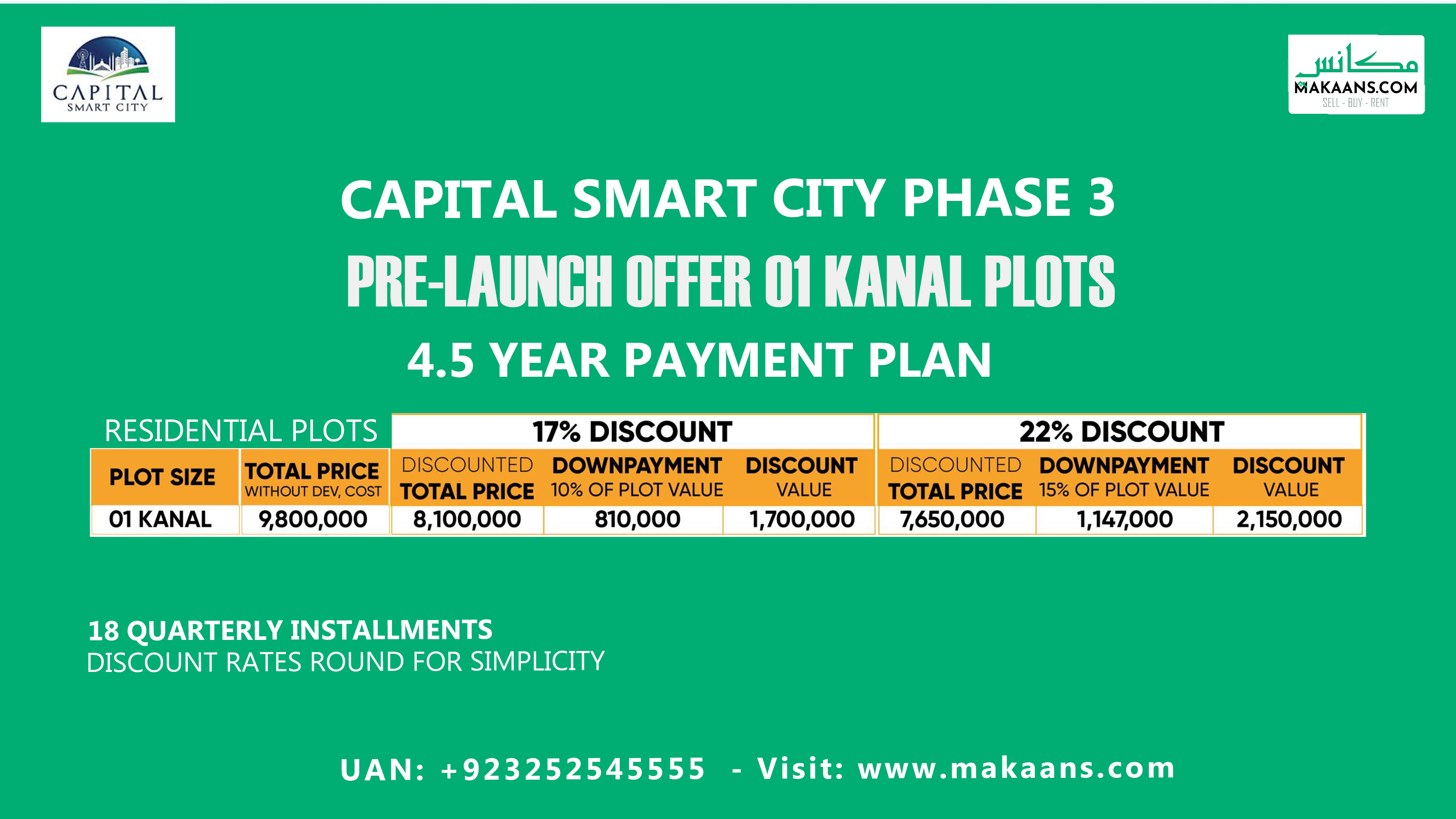Capital Smart City Phase 3 Plot for sale 1 Kanal with 17% and 22% discount