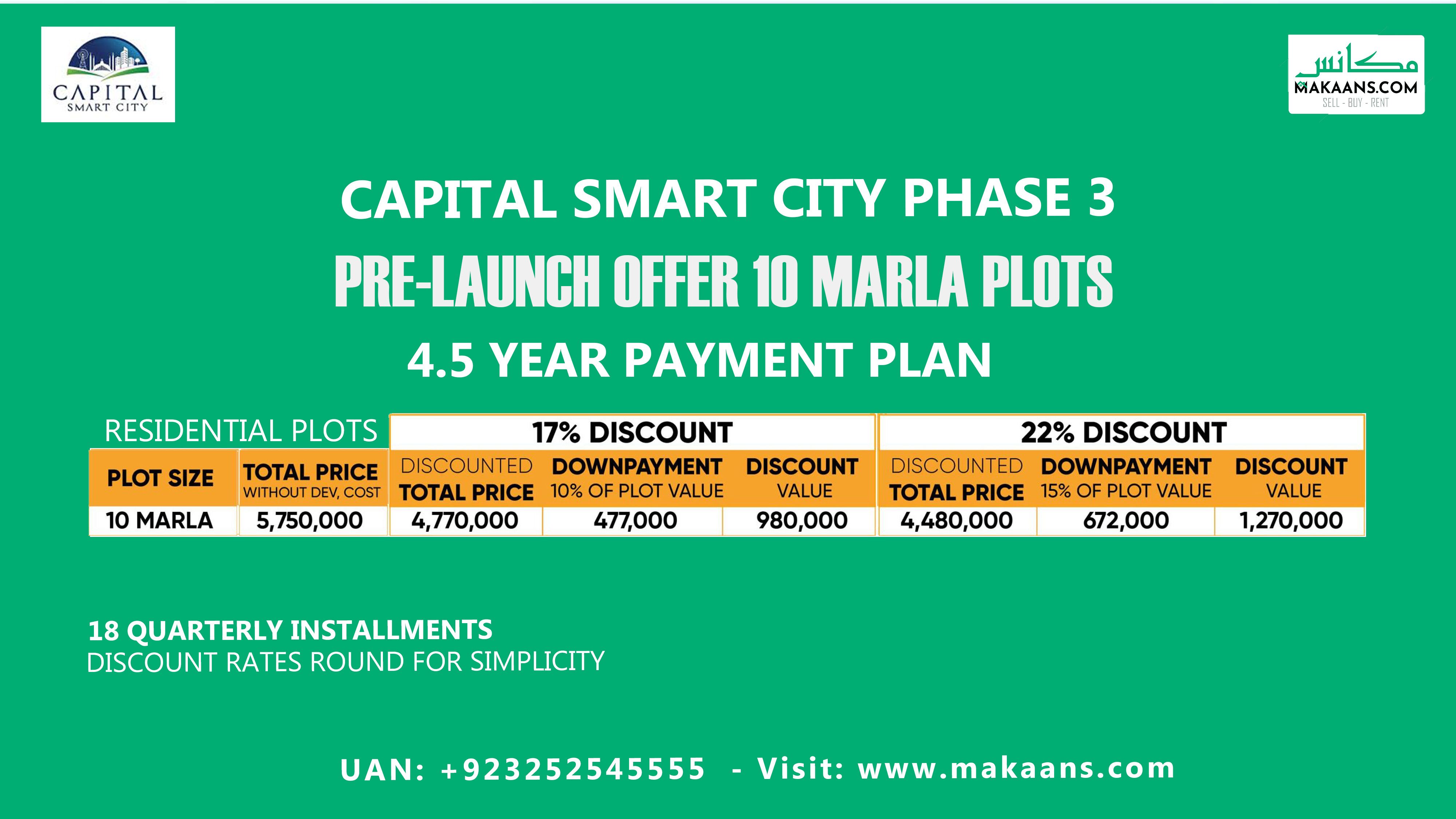 Capital Smart City Phase 3 Plot for sale 10 marla plots with 17% and 22% discount