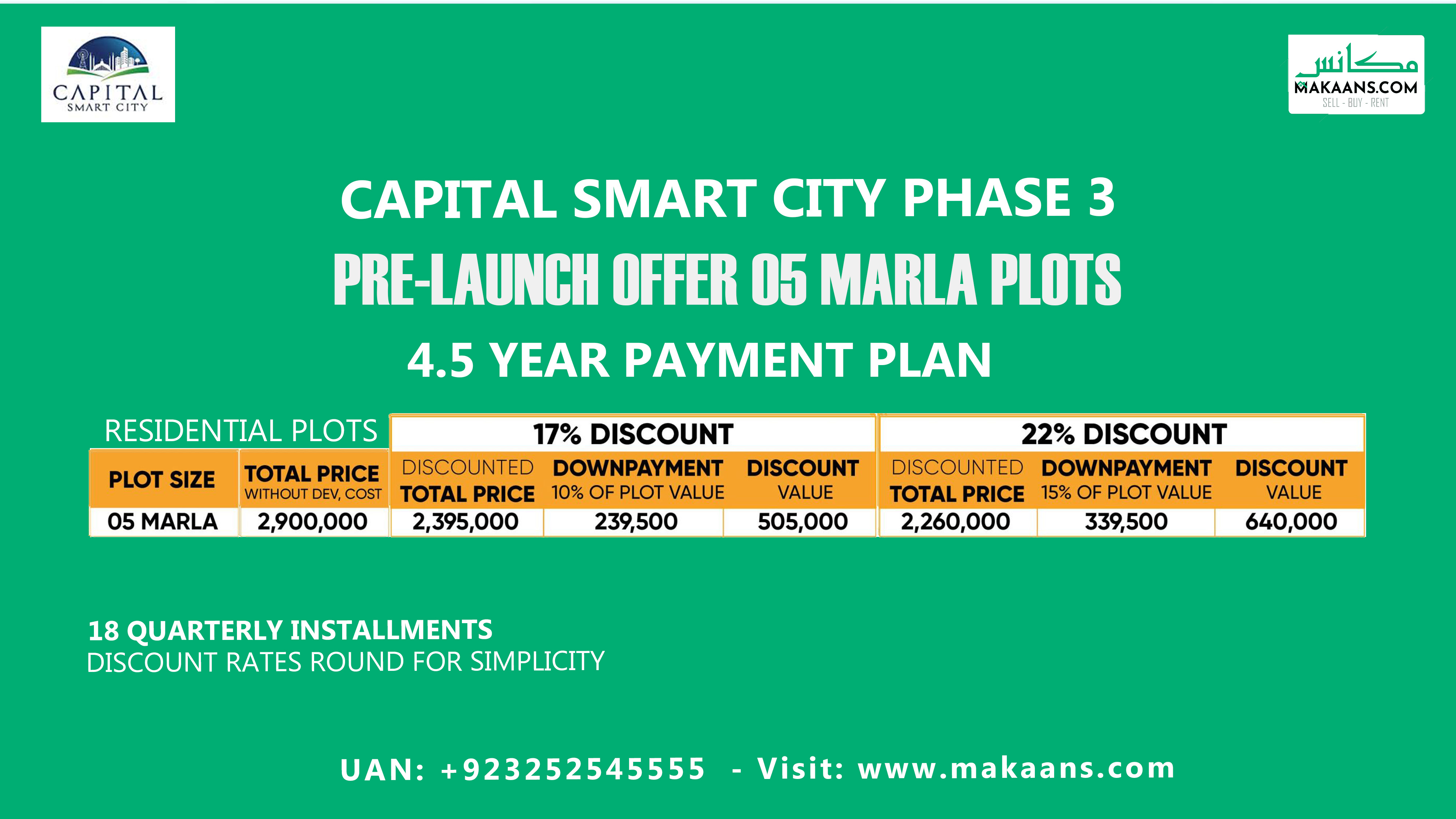 Capital Smart City Phase 3 Plot for sale 5 marla plots with 17% and 22% discount